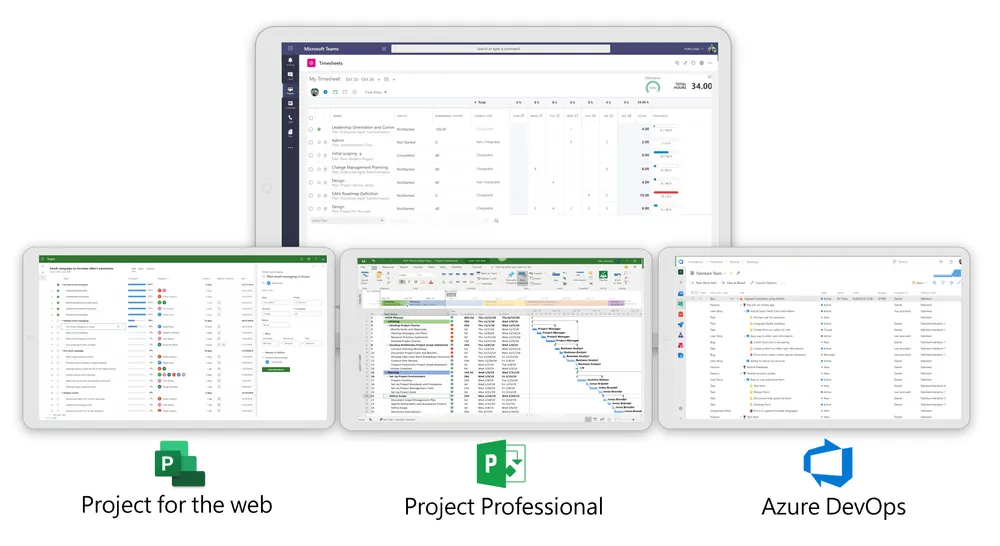 OnePlan timesheets surfaced in Project for the Web, Project Professional and Azure DevOps